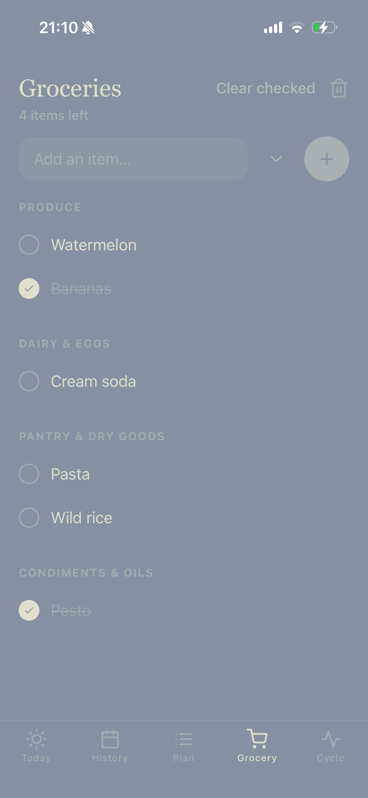 Grocery list organized by aisle